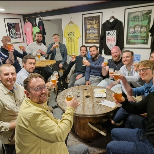 The Moor Brewery taproom in Bristol set up for a tasting